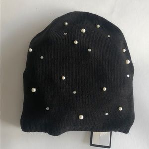 Fraas Black Beanie with Pearl and Crystal Accents